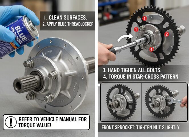 Installation de pignons pour motocyclettes légères