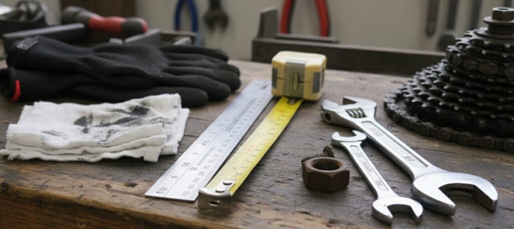 Tools needed to measure motorcycle chain slack