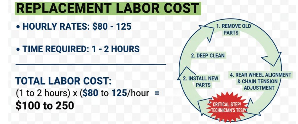 Coût de la main-d'œuvre pour la réparation professionnelle des motocycles.