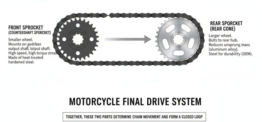 Различают две части мотоциклетной звездочки.