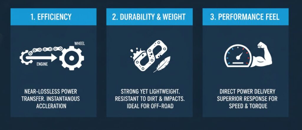 Raisons pour lesquelles les motos utilisent des systèmes de transmission par chaîne.