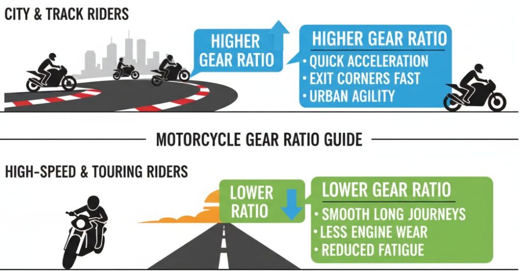 Choisissez différents rapports de vitesse en fonction de l'utilisation prévue de la moto.