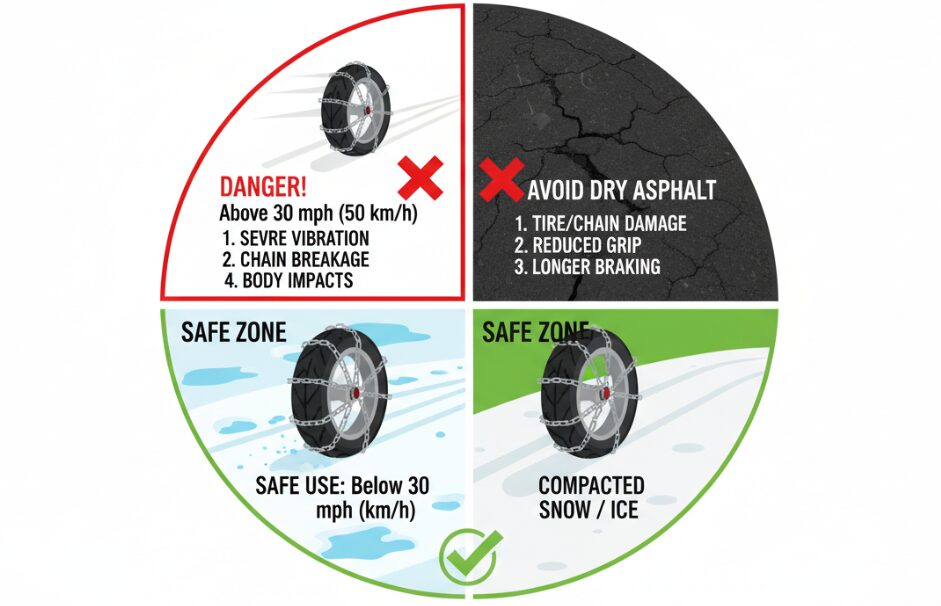 Меры предосторожности при установке цепей противоскольжения на мотоциклы
