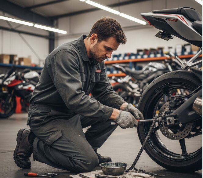 Repairing a motorcycle chain with tools
