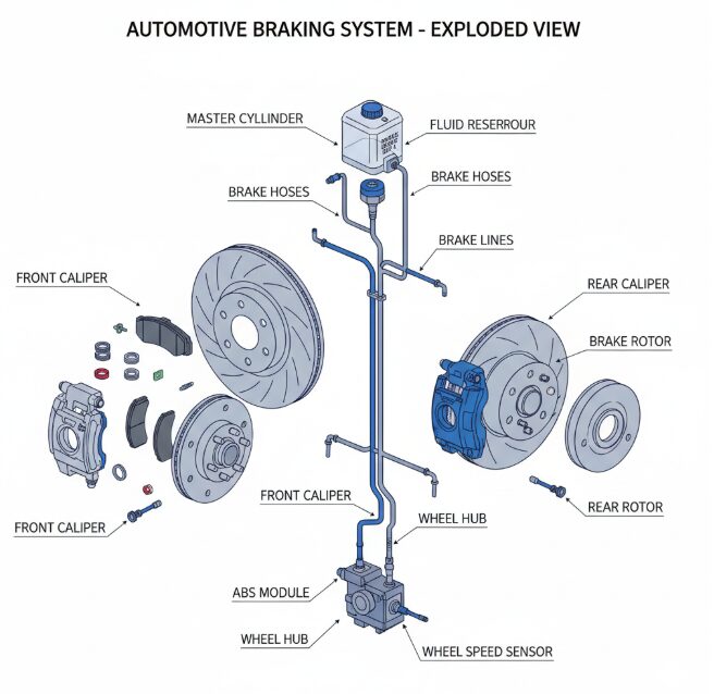 Покомпонентное изображение всех компонентов тормозной системы