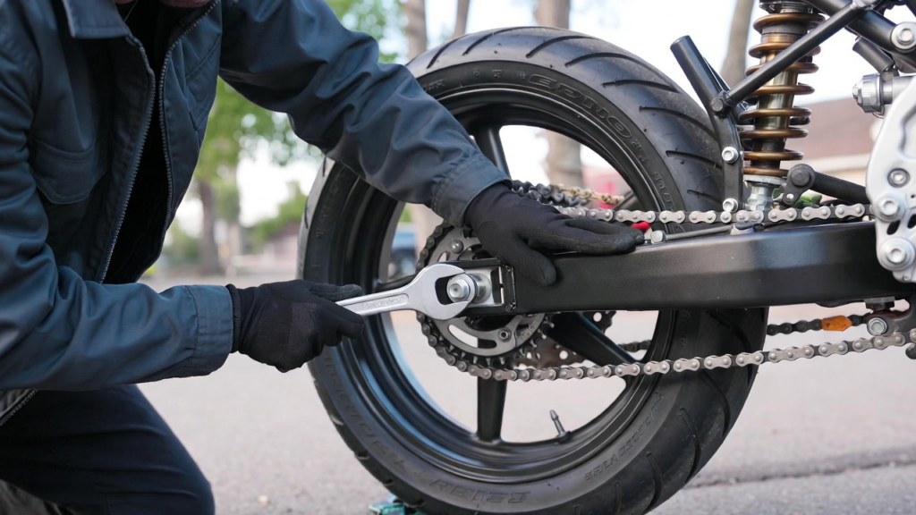 Loosen the rear axle nut with a wrench