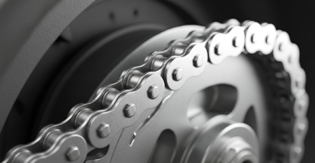 Gros plan sur une chaîne de moto