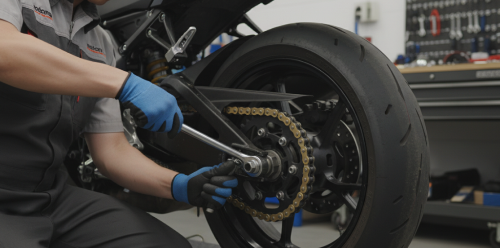 Apriete la tuerca del eje trasero