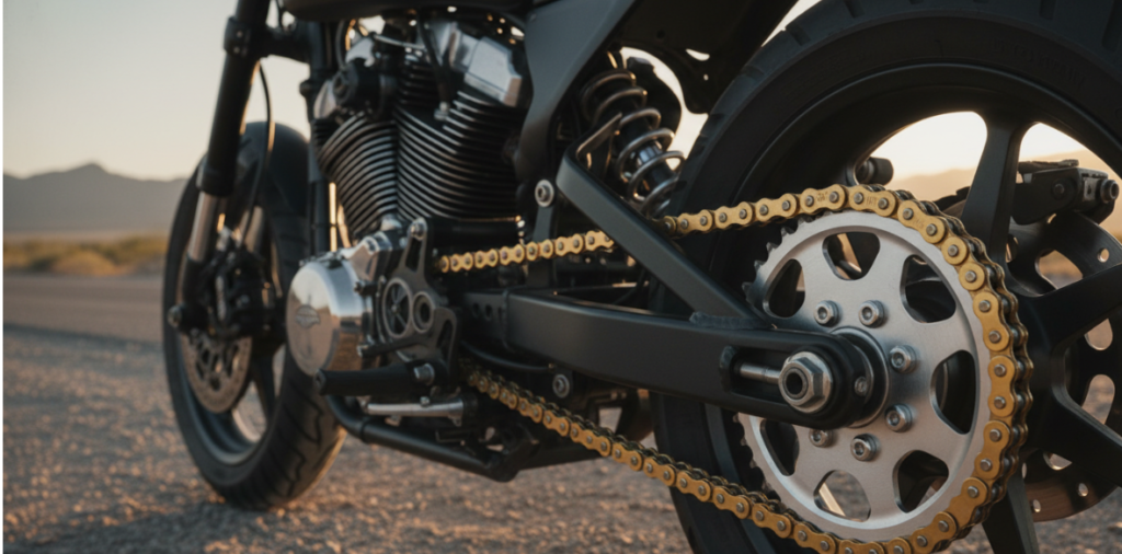 Photo of a gold motorcycle chain