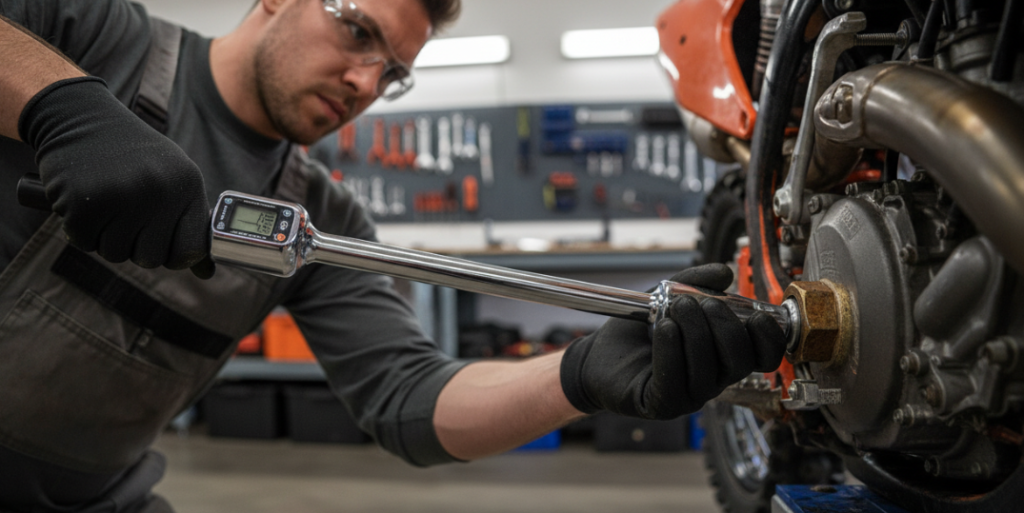Tighten the large nut using a torque wrench.